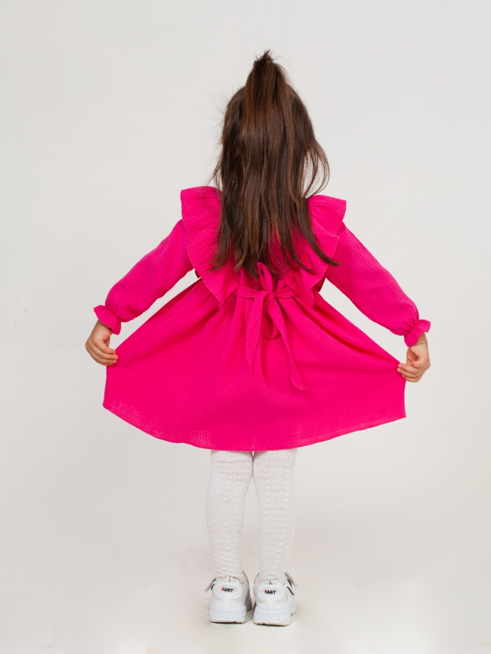 321-Ф. Платье из муслина детское, хлопок 100% фуксия, р. 74,80,86,92