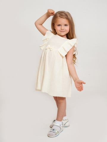 Купить 322-СЛ. Платье из муслина детское, хлопок 100% сливочный, р. 74,80,86,92 в Ярославле