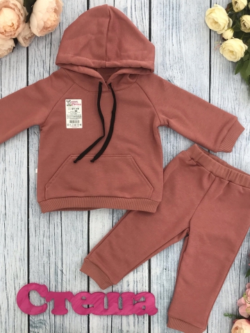 Купить оптом 311-ТР. Свитшот с капюшоном + Штаны, хлопок 65%, 35% ПЭ, 3-х нитка ( без начеса) терракот 80,86,92 в Ярославле