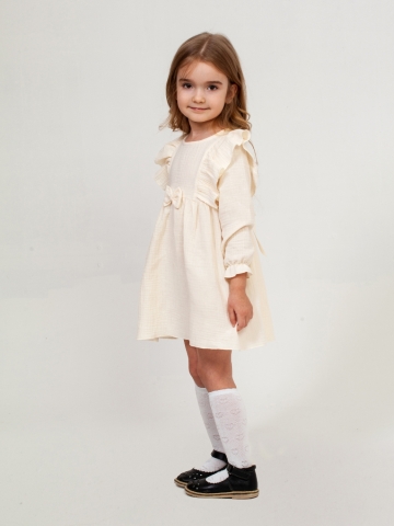 Купить 321-СЛ. Платье из муслина детское, хлопок 100% сливочный, р. 74,80,86,92 в Ярославле