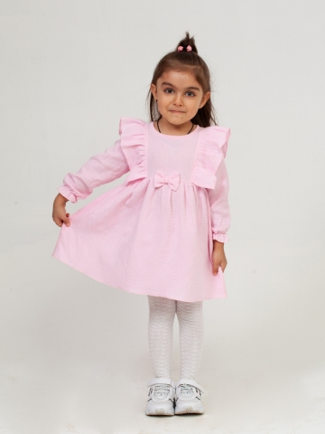 Купить 321-Р. Платье из муслина детское, хлопок 100% розовый, р. 74,80,86,92 в Ярославле
